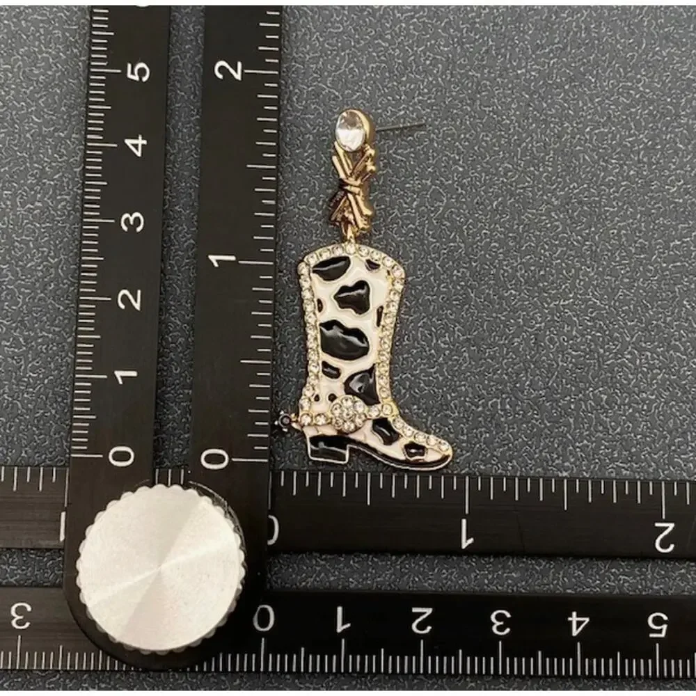 Howdy Darling Cow Print with Rhinestone Drop Earrings - Picture 4 of 4